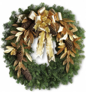 Holiday Wreath with gold bow and accents