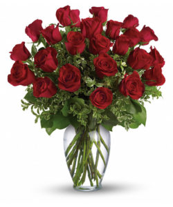 Long Stemmed Red Roses in glass vase
