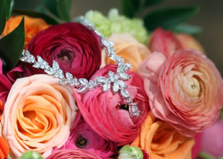 diamond necklace on flowers
